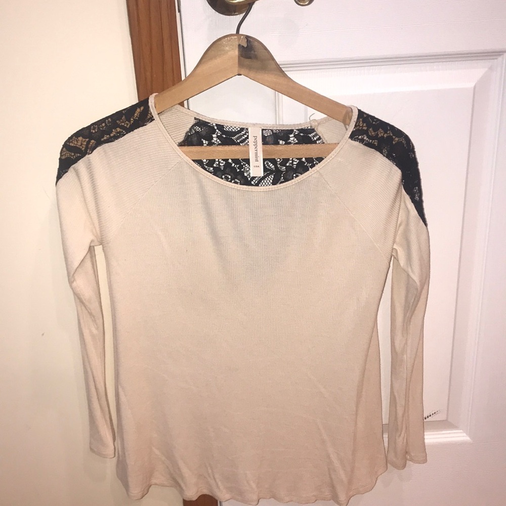 Peppermint Cream and Black Lace Top